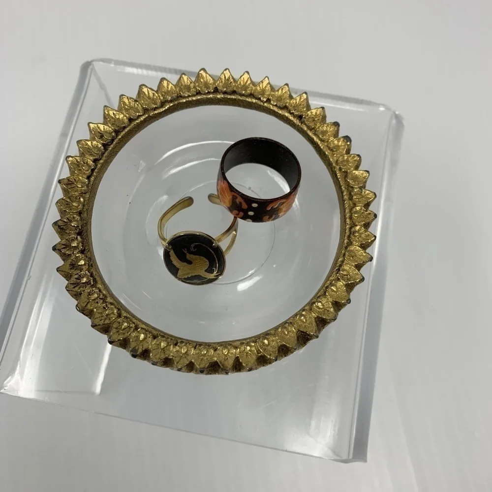 Vintage Ring Dish Sunflower Clear & Gold Catchall Trinket Jewelry